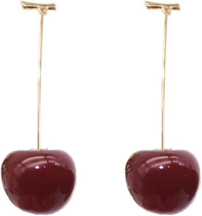 Yingwei VWH Simple Cherry Dangle Earrings Fruit Jewelry Dangle Earring for Girls Women(Dark Red)