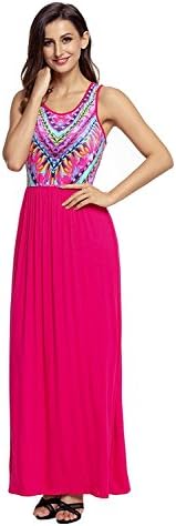KENGURU Cove Women's Sleeveless Aztec Print Summer Beach Dress Casual Maxi Long Dresses(Red,XL)