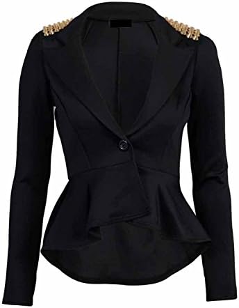 Funky Fashion New Womens Spike Peplum Frill Ladies Long Sleeve Tailored Blazer Plus Size 8-24