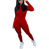 ECHOINE Long Sleeve Jumpsuit For Women Sexy Round Neck Back Zipper Bodycon Long Romper Clubwear
