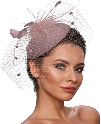 Women Pillbox Hat with Veil Headband 