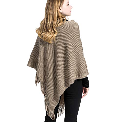 VBG VBIGER Women Knitted Poncho Warm Shawl Wrap Cape Fringed Scarf Pullover Sweater - Thumbnail 2