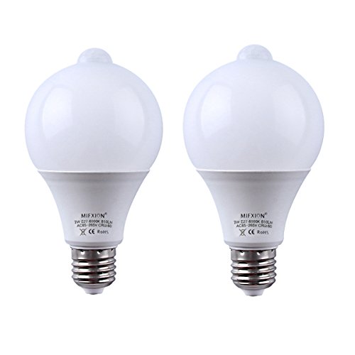 2-Pack 7W E27/E26 Motion Sensor + Light Sensor Detector Activated LED Light Bulbs Lamp Automatic LED Indoor Lighting for Closet,Basement,Stairs,Front Door,Garage and Entrance - Natural White 4000K (Best Placement For Outdoor Security Cameras)