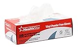 Healthstar Anti-microbial Vinyl Gloves Medium, Disposable, Powder-Free, Food-Safe, Industrial Quality, Comfortable (Box of 100)