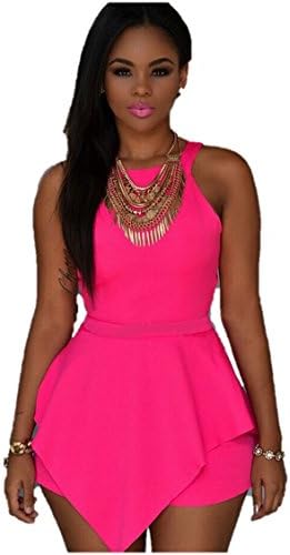 KingField Combination Peplum Bodysuit Cut Out Back Zipper Women Romper (Small, Pink)