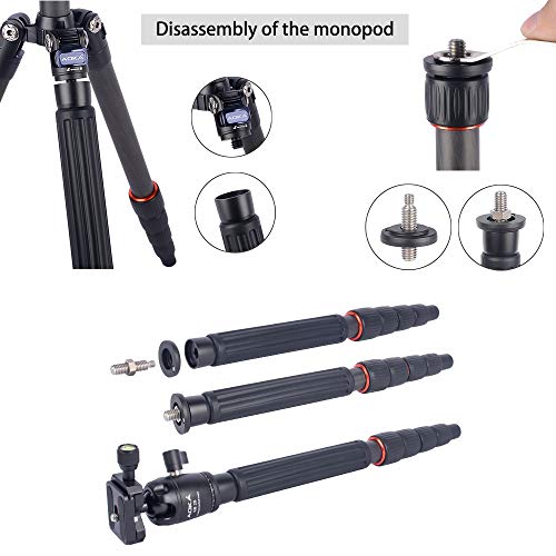 AOKA 54.7 inchs Carbon Fiber Camera Tripod Monopod with 360 Degree Ball Head 1/4 inch Quick Shoe Professional Tripod Load up to 33 pounds