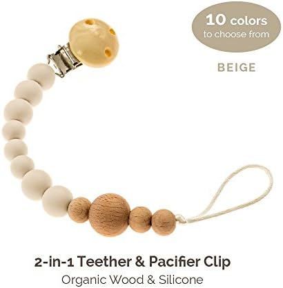 Lil' Teethers Pacifier Clip for Boys &amp; Girls, Fits Soothie, Mam, Nuk Pacifiers, Teething Toys and more. Teether clip is made of Food Grade Silicone &amp; Passed by CPSC. Beige