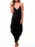 Finejo Black Solid Color Ladies Spaghetti Strap Loose Fit Harem Jumper