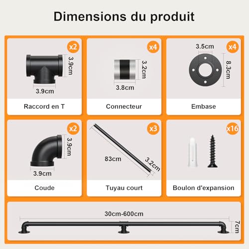 Gorssen Handrail Staircase, Wrought Iron Pipe Design Stairs, Home Security Fence for the Elderly and Children Indoor and Outdoor Stair Railing, 270 cm