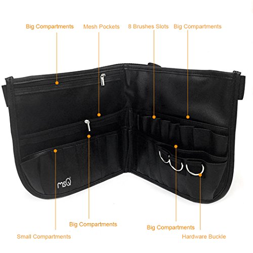 MSQ Makeup Brush Belt Apron Bag Case Multi Pocket Foldable Fanny Pack Cosmetic Brush Pouch Holder Organizer with Adjustable Artist Belt Strap Best for Artist / Fashion Stylist