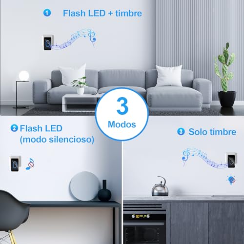 TECKNET Wireless Doorbell Outdoor Waterproof, IP65 Waterproof Doorbell 400M, 60 Melodies and 5 Volume Levels, 3 Working Modes, LED Indicator for Home, Living Room, Office - Black