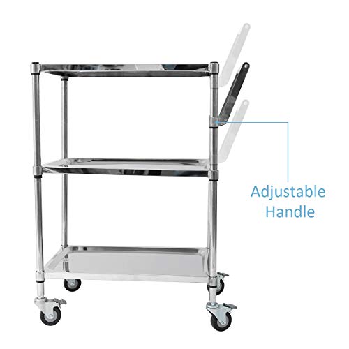 Amarite 3 Shelf Utility cart on Wheels 396 lbs Multi-Functional Stainless Steel Trolley, Household, Service Trolley,24Ã—16.1Ã—36 inch.