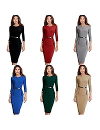 MisShow Vestido de mujer de manga 3 4, para oficina, desgaste de trabajo, con cinturón