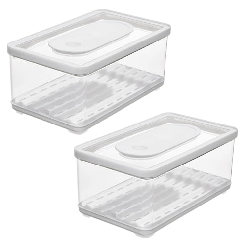 iDesign Large Fridge Produce Bin with Removable Drainage Tray and Lid – Set of 2 – Clear