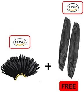 SETH-12 Pairs Black Polyurethane (PU) coated Nylon Polyester Large Gloves Bundled with 1 Pair of Black Arm Sleeve-Ultra Thin Garden Gardening Safety Work Gloves for Men and Women.