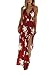 FFLMYUHUL I U Women's Strap Floral Print Lace Up Backless Deep V Neck Sexy Split Beach Maxi Dress