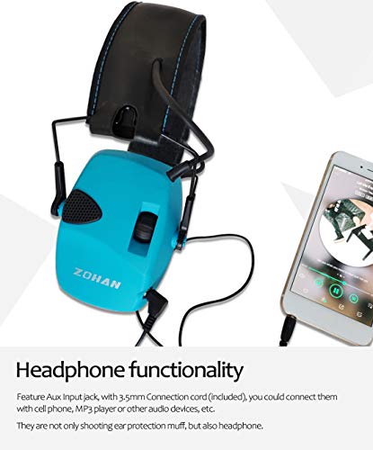 ZOHAN EM054 Shooting Ear Protection, Active Electronic Shooting Hearing Protection, NRR 22dB Gun Range Headphones, Noise Cancelling Ear Muffs - Blue