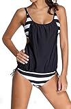 Anmengte Women Stripes Tankini Lined up Bathing Suit Double Up Swimwear Sets