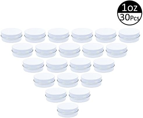 TMO 1 oz. Refillable Containers 30ml Cosmetic Small Tins Aluminum Tin Storage Jars Empty Cosmetic Containers Screw Top Sample Containers(30 Pack,White)