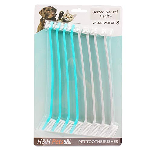 H&H Pets Professional Dog Finger Toothbrush & Dual Headed Toothbrush Best Professional Cat Dog Finger Toothbrush, Great Dental Hygiene, Value Pack of 4 or 8 (Dual Headed Toothbrush, Pack of 8)