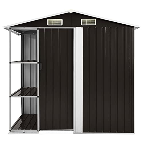 HUANGDANSP Gartenhaus mit Regal Braun 205x130x183 cm EisenHeim Garten Rasen Garten Garten Balkon Gartenbauten… – Bild 4