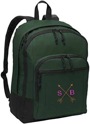 Basic Backpack by All About Me Company | Personalized Crossed Arrows Monogram Book Bag | Customize Your Bag (Forest Green)