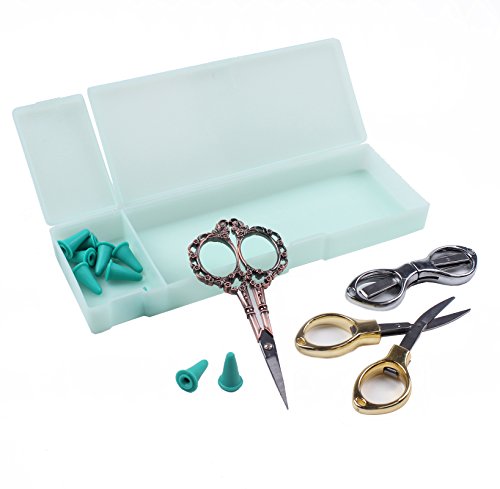 BIHRTC Portable Folding Fishing Line Scissors Beading Thread Cutter Clothes Thread Embroidery Cross-Stitch Craft Sewing Scissors Vintage European Scissors with 10 Pcs Safety Cover in a Storage Case