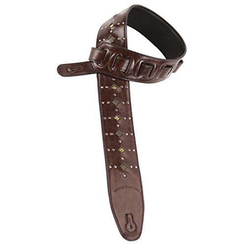 Walker & Williams GE-227 Mahogany Padded Strap Inset Brass Studs & Silver Rivets