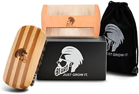 OHPA Beard Brush and Comb Set, Wooden Beard Comb and Boar Bristle Beard Brush Kit for Men
