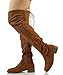 Nature Breeze Women's Faux Suede Back Tie Up Over the Knee Low Heel Dress Boot, Wine, 10 M US
