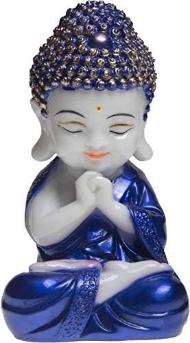JGS Marble Handcrafted Baby Buddha Idol Lord Statue for Home Décor (White and Blue)