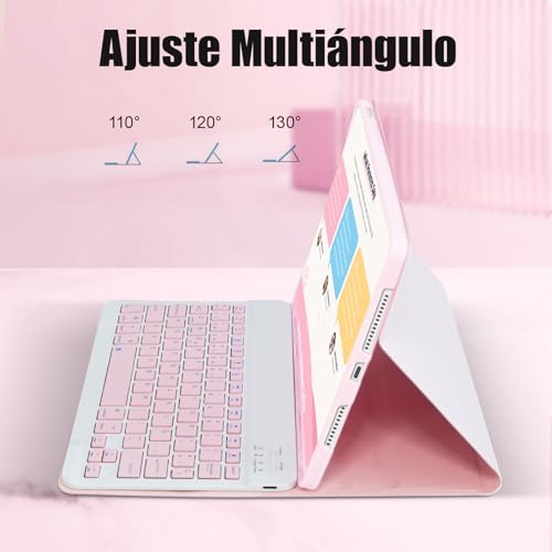 KTOITION Keyboard Case for Xiaomi Redmi Pad 2 / Redmi Pad SE 11 Inch 2023 | Detachable Magnetic Bluetooth Keyboard with Spanish Ñ, Case with Pen Holder, for Xiaomi Redmi Pad 2 11 Inch 2025 Pink