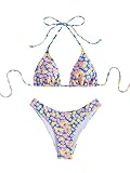SOLY HUX Women's Floral Print Halter Triangle Tie