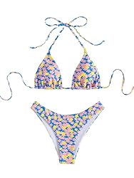SOLY HUX Women's Floral Print Halter Triangle Tie