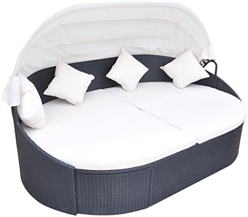 Directsale Wicker Rattan Oval Daybed Garden Furniture Outdoor Patio Sun Bed Lounger Black, Strong capacity support, large space, Fabric: Polyethylene: 100%, removable seat cushion and pillows,