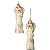 Regency International Resin Angel with Cardinal Ornament Set, 6-Inch, Ivory Champagne, Set of 2