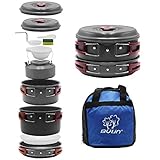 Bulin Camping Cookware Mess Kit, Nonstick Backpacking Cooking Set, Outdoor Cook Gear for Family Hiking, Picnic