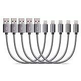Short Charging Cables [5 Pack 8 inches] BUENTEK Nylon Braided USB Cable Sturdy Charging Cord Compatibility with i OS System Device - Gray
