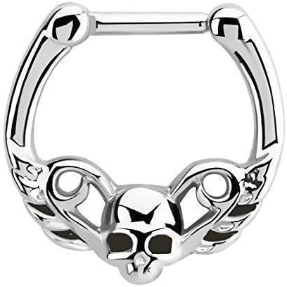 Modern Nature Piercingschmuck Septum Clicker Piercing de Nariz Enchufe de 316L Acero con Calavera, 1,2 X 6MM