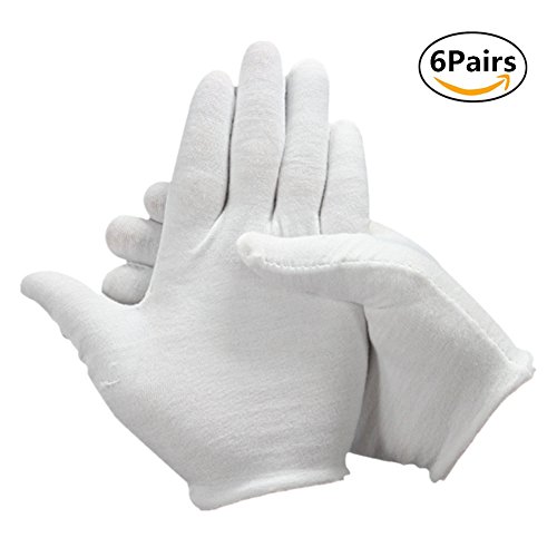 White Cotton Gloves,ZWZCYZ 6 Pairs 100% Cotton Gloves for Dry Hand Cosmetic Moisturizing Coin Jewelry Inspection Hand Spa – Medium Size