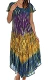 Sakkas 20831 Ombre Floral Tie Dye Cap Sleeve Caftan Cotton Dress – Blue / One Size, Online Clothing Store