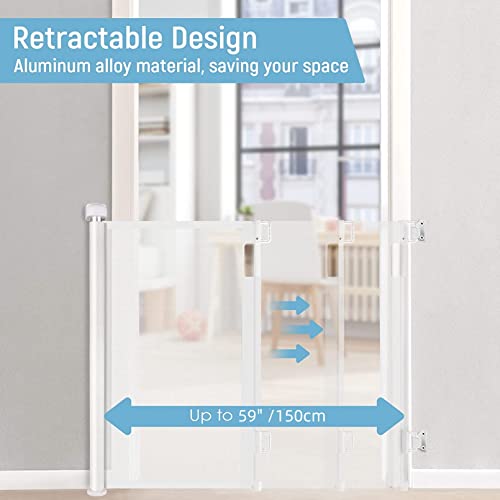 AM ANNA Retractable Baby Pet Gate for Stairs, Mesh Dog Gate for House Doorways Hallways, 33" Tall Extra Wide Child Safety Gate for Kids Pets, Indoor and Outdoor (White, 33x59 Inch)