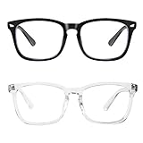 MEETSUN Blue Light Blocking Glasses Nerd Eyeglasses Clear Frame,Anti Blue Lights Computer Reading Gaming Glasses For Women Men (2 Pack Black + clear lens, 53)
