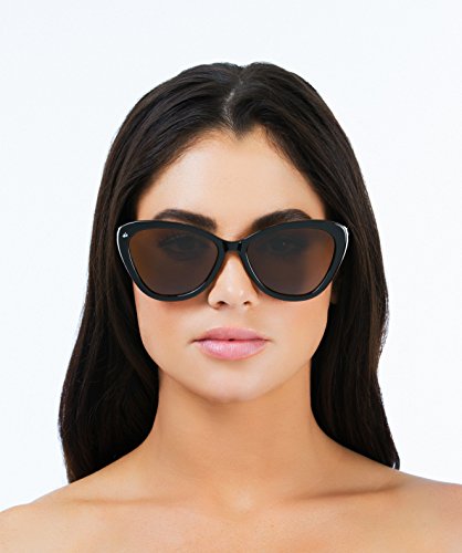 PRIVÉ REVAUX ICON Collection “The Hepburn” Handcrafted Designer Polarized Retro Cat-Eye Sunglasses (Black)