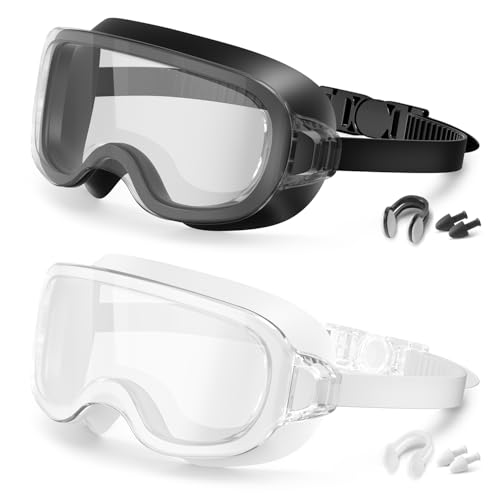Aegend 2 Pack Swim Goggles For Youth Ages 8-16&Adult(Small Faces), Large Frameless Wide View No-Leak Silicone Seal Anti-Fog/UV, with Earplugs Nose Clips Mesh Bags for Teens Boys Girls Swimming at Amazon
