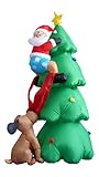 6 Foot Inflatable Santa Claus Climbing on Christmas Tree Chased by Dog