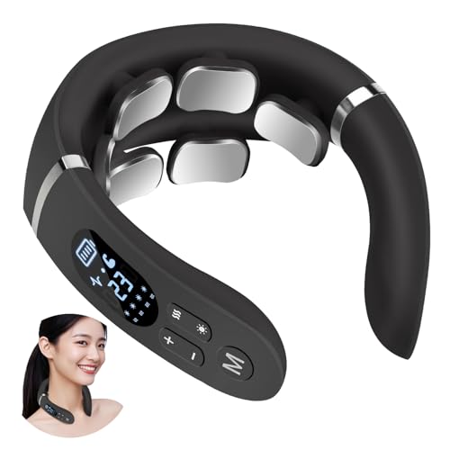 Neck Massager, 6 Heads Portable Electric Massager with 42°C Thermal Therapy, 12 Modes 22 Levels, Smart Voice Function, LCD Display, Suitable for Home and Office
