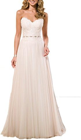Anlin Sweetheart Lace Bodice Tulle Wedding Dress Beach Bridal Gown Ivory US18w