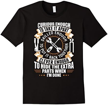 Men's Funny Mechanic T-shirt re: Skill, Cleverness, Missing Parts Medium Black