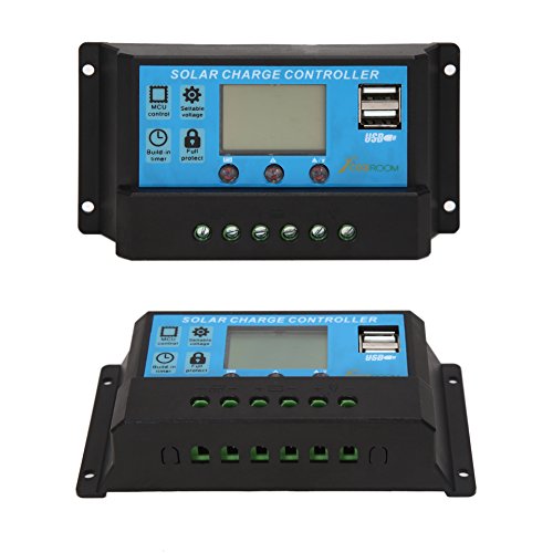 CoZroom LCD Solar Charger Controller/Regulator with Intelligent Dual USB Port, 20A 12V/24V - Thumbnail 2